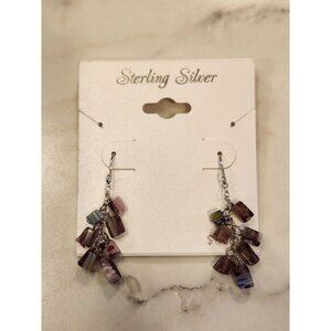 Sterling Silver Dangle Earrings Multicolor Glass Beads Elegant Jewelry